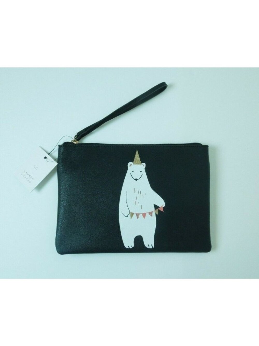 LC Women's Gift Grab And Go Pouch With Wristlet Black Bear- NWT